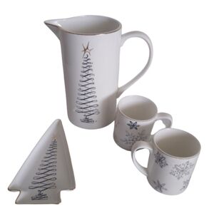 Servappetit Christmas Tree 60 oz Pitcher + Mugs w/ matching service tray